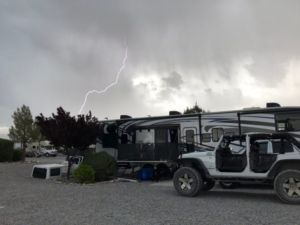 As soon as we take the top off the Jeep, lightning strikes